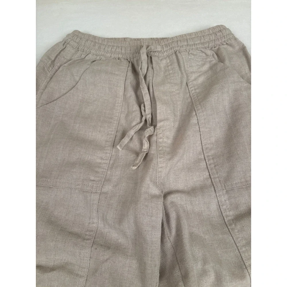 Wishlist Linen Blend Cargo Pants Tan Beige Herringbone Elastic Waist Small